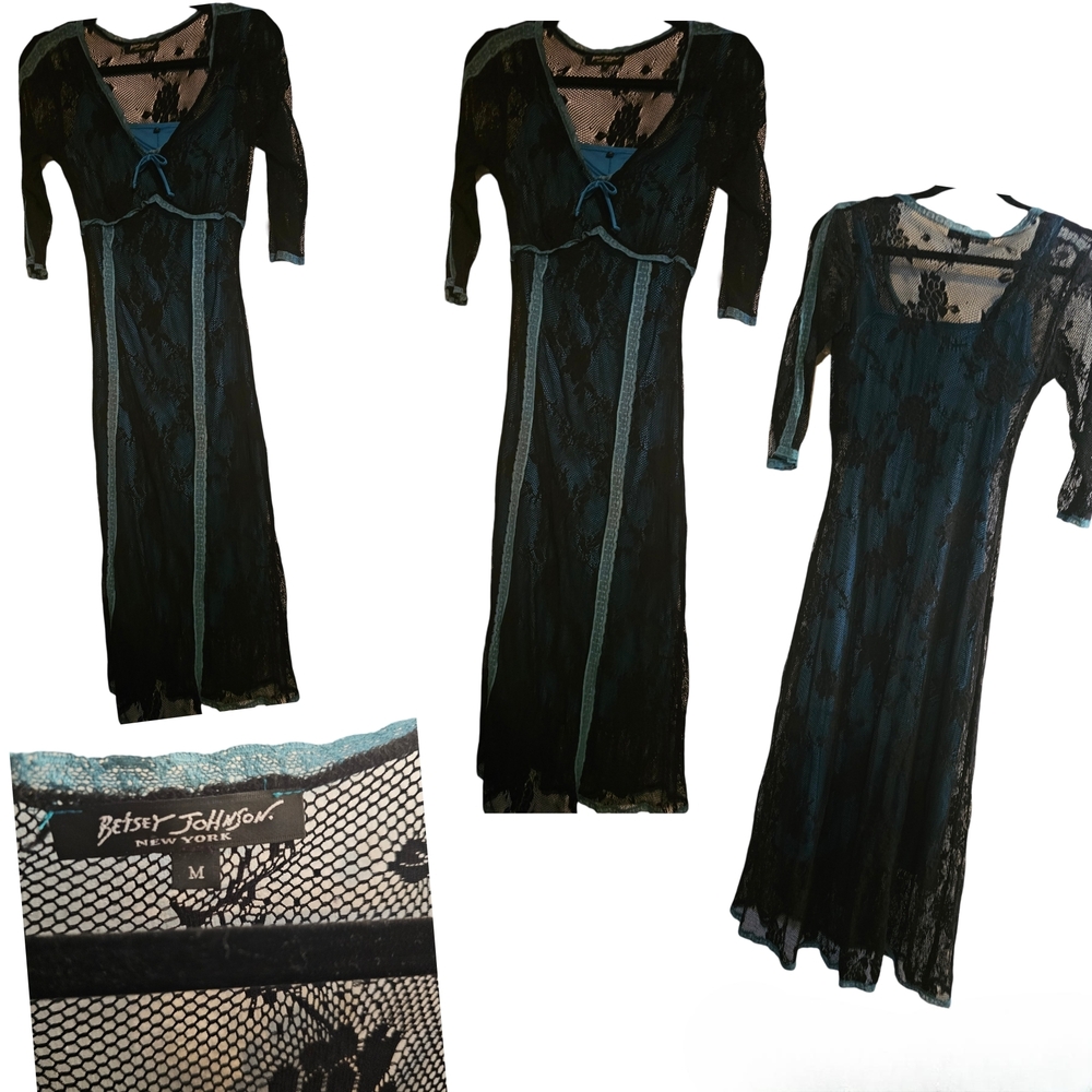 Vintage Betsy Johnson Black Lace Dress 90's